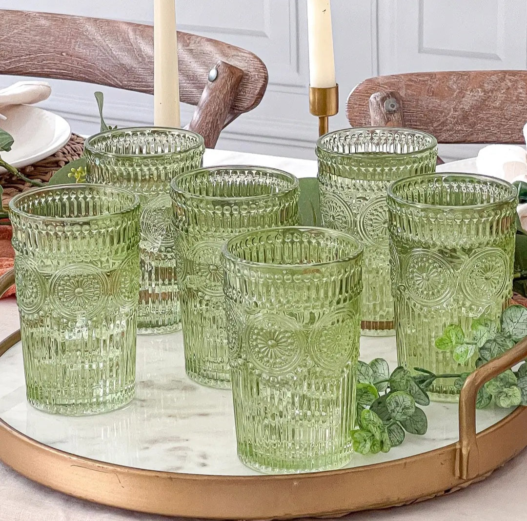 Vintage Textured Drinking Glass Set of 6 – Morning Dew