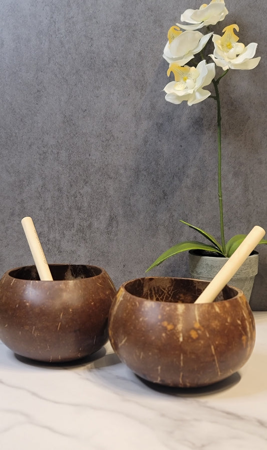 Coconut Shell Cups with Straws- Set of 2