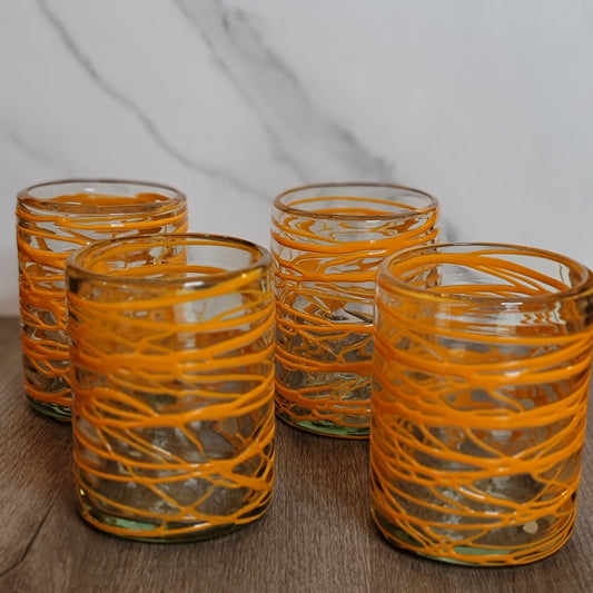 Orange Swirled Hand Blown Glasses-Set of 4