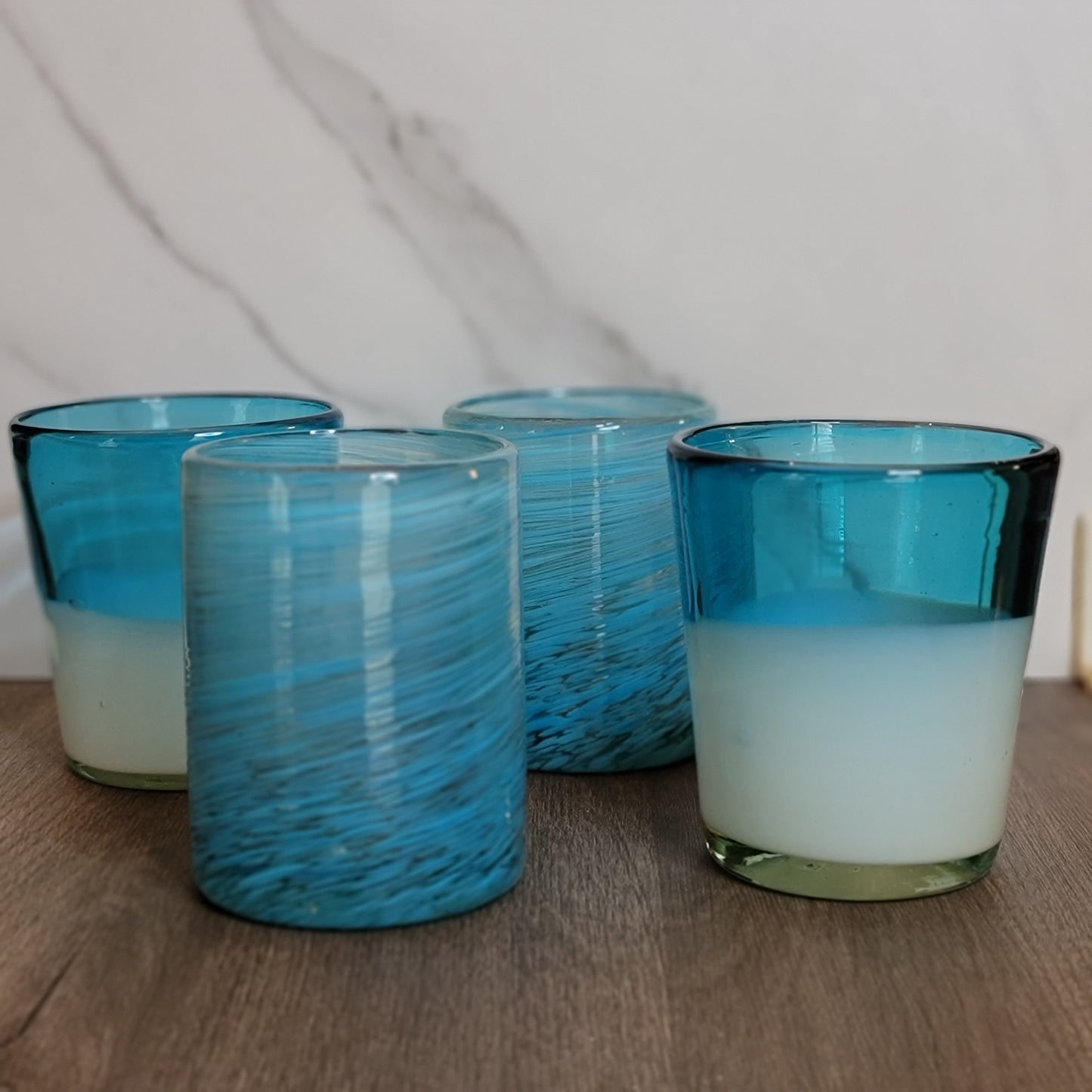 Blue & White Handblown Glasses-Set of 4